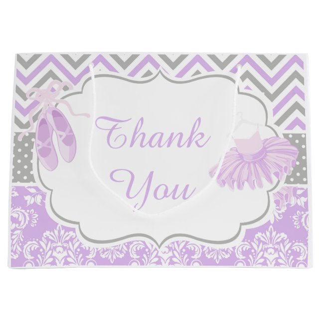Purple and Grey Chevron Ballerina Thank You Large Gift Bag (Front)