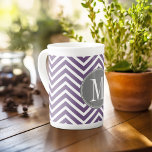 Purple and Grey Chevron Pattern with Monogram Bone China Mug<br><div class="desc">A popular design with charcoal and aubergine colours and an area to add your monogram or name. Trendy colours and patterns for your phone. If you need to adjust the monograms,  click on the customise button and make changes.</div>