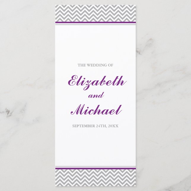 Purple and Grey Chevron Wedding Program Programme (Front)