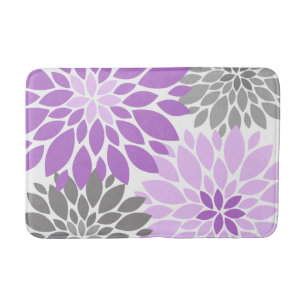 Purple and Grey Chrysanthemums Floral Pattern Bath Mat