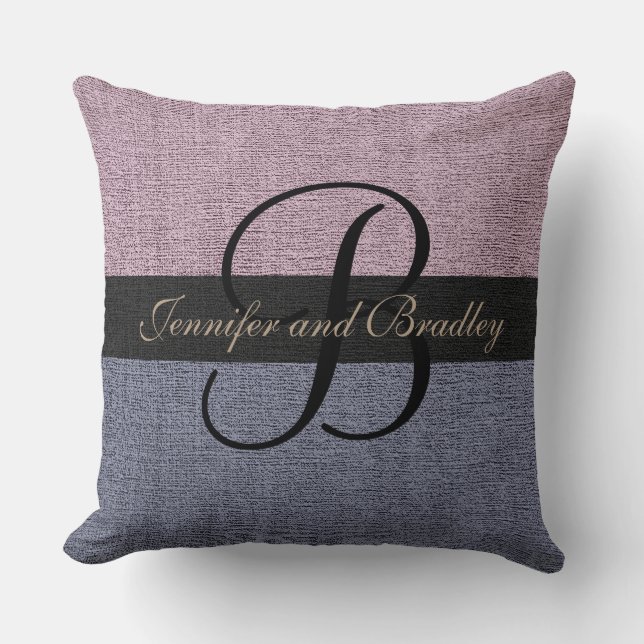Purple and Grey Elegant Monogram Wedding Cushion (Front)