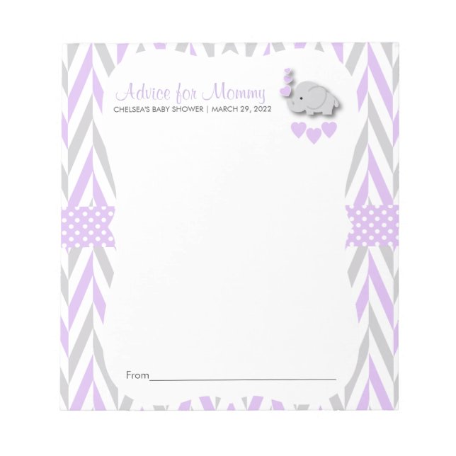 Purple and Grey Elephant | Baby Shower - Advice 2 Notepad (Front)
