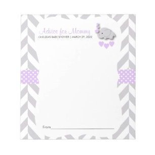 Purple and Grey Elephant Baby Shower - Advice Notepad
