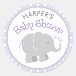 Purple and Grey Elephant Baby Shower Classic Round Sticker