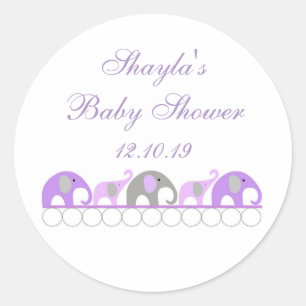 Purple and Grey Elephant Baby Shower Favour Classic Round Sticker