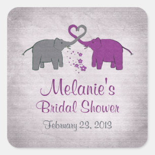 Purple and Grey Elephant Bridal Shower Square Sticker