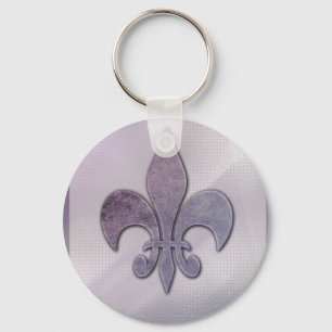 Purple and grey fleur-de-lis key ring