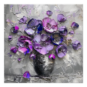 Purple and Grey Floral Art Prints