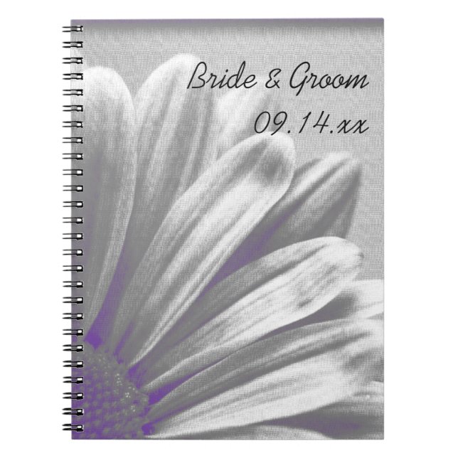Purple and Grey Floral Highlights Wedding Spiral Notebook (Front)