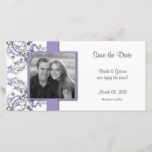 Purple and Grey Floral Save the Date Photo Cards