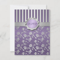 Purple and Grey Floral Striped RSVP Card