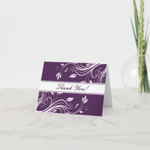 Purple and Grey Floral Swirls Thank You Note Card