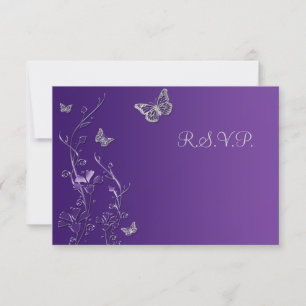 Purple and Grey Floral with Butterflies Reply Card