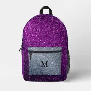 Purple And Grey Glitter Printed Backpack