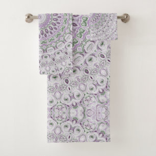 Purple and Grey Medallion Design Bath Towel Set