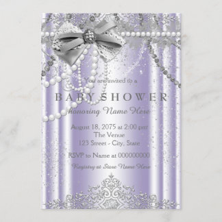 Purple and Grey Pearl Girly Baby Shower Invitation