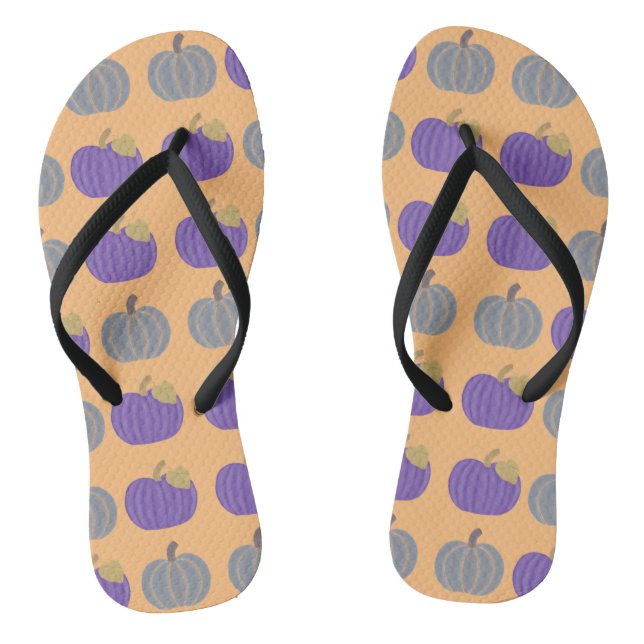 Purple and Grey Pumpkins Autumn Pattern FlipFlops (Footbed)