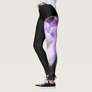Purple and Grey Tulip on Black Leggings