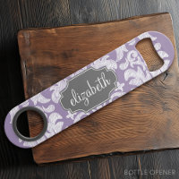 Purple and Grey Vintage Damask Pattern Monogram