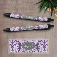 Purple and Grey Vintage Damask Pattern Monogram