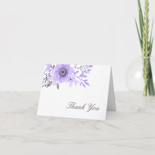 Purple and Grey Watercolor Floral Thank You Card (Front)
