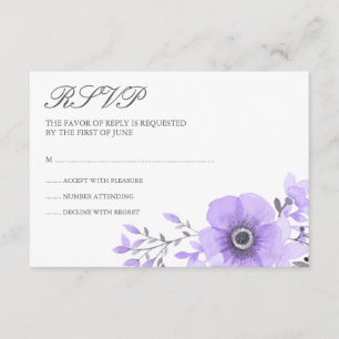 Purple and Grey Watercolor Floral Wedding RSVP Card