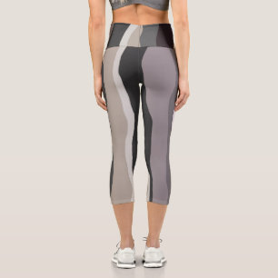 Purple and Grey Wavy Stripes Capri Leggings