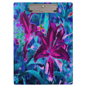 Purple and Hot Pink Abstract Oriental Lily Flowers Clipboard
