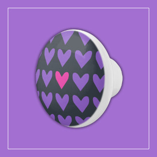Purple and Hot Pink Hearts with Colourful Stripes Ceramic Knob