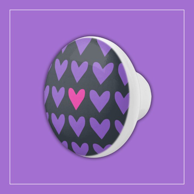 Purple and Hot Pink Hearts with Colourful Stripes Ceramic Knob (Creator Uploaded)