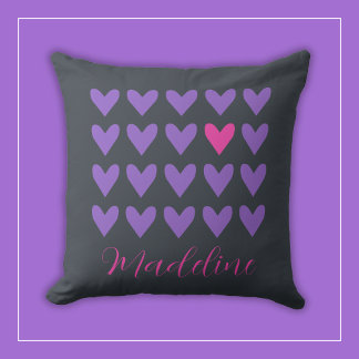 Purple and Hot Pink Hearts with Colourful Stripes Cushion