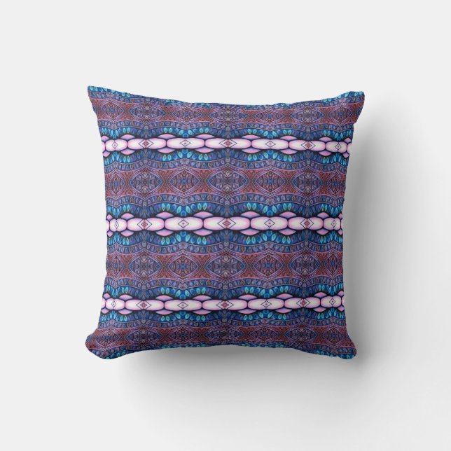 Purple and Indigo Ornamental Stripe Pattern Cushion (Front)