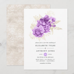 Purple and Ivory Floral Wedding Invitation