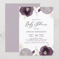 Purple and Ivory Flowers Silver Foil Baby Shower