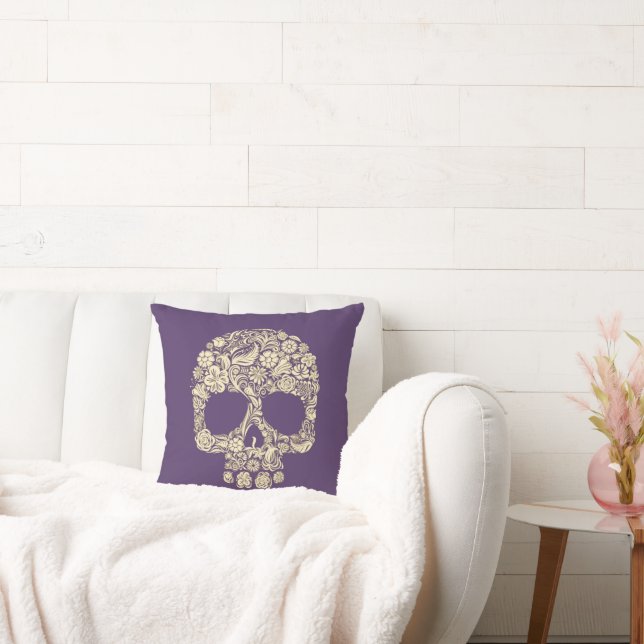 Purple and Ivory Sugar Skull Cushion (Couch)