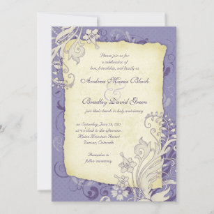 Purple and Ivory Vintage Floral Wedding Invitation