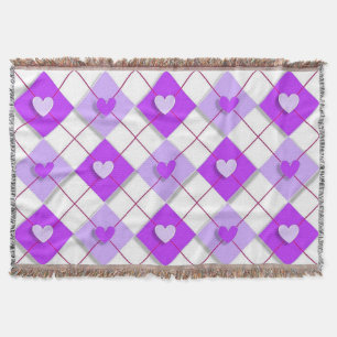 Purple And Lavender Argyle Hearts Throw Blanket