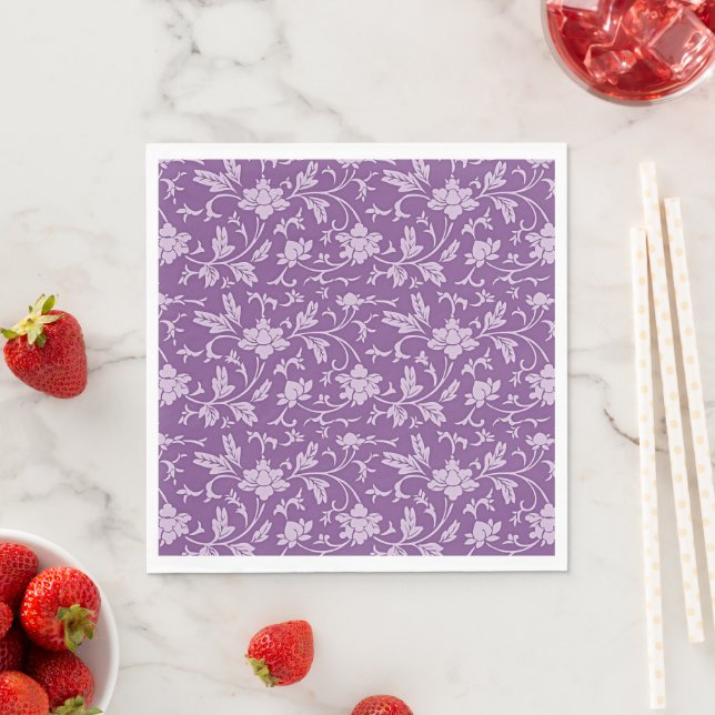 Purple and lavender floral pattern napkin (Insitu)