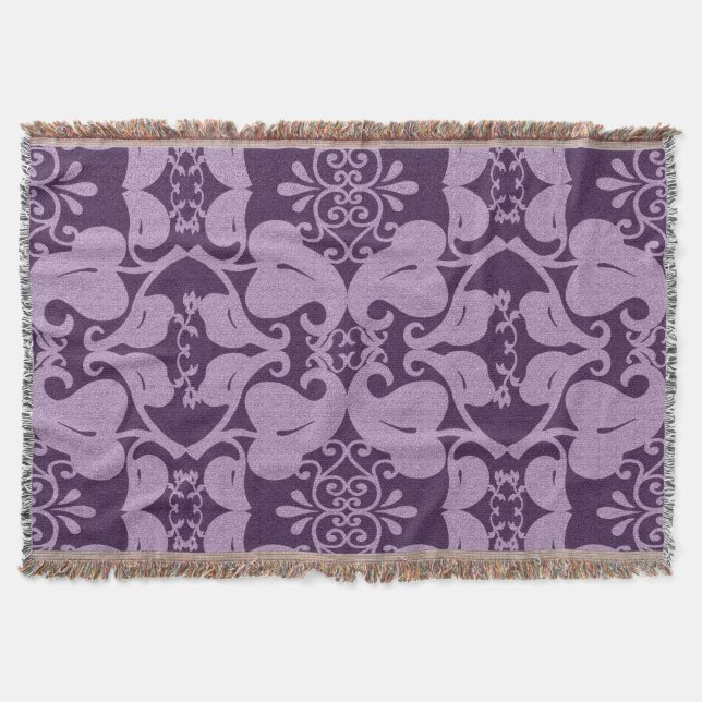 Purple And Lavender Floral Pattern Throw Blanket (Front)