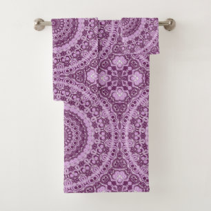 Purple and Lavender Geometric Mandala Pattern Bath Towel Set