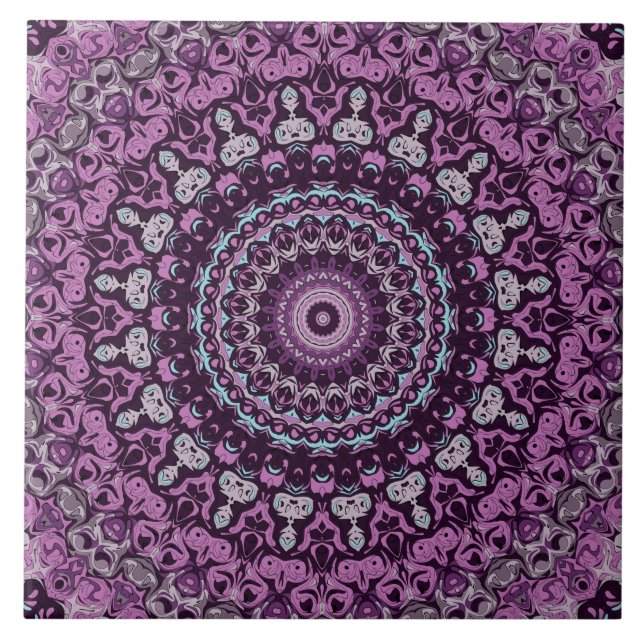 Purple and Lavender Mandala Pattern Design Tile (Front)