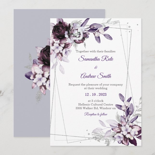 Purple and Lavender Silver Wedding Invitation (Front/Back)