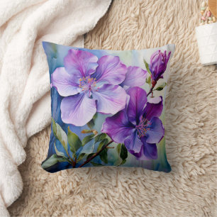 Purple and Lavender Watercolor Flowers Botanical Cushion