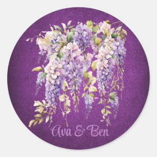 Purple and Lavender Wisteria Wedding Classic Round Sticker