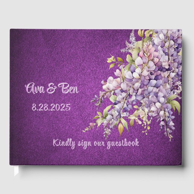Purple and Lavender Wisteria Wedding Guest Book (Front)