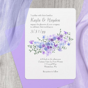 Purple and Light Blue Rose Bouquet Wedding Invitation