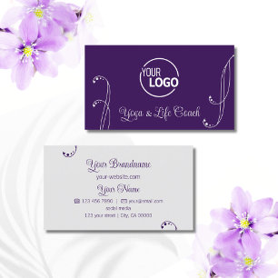 Purple and Light Grey Ornamental with Logo Ornate Business Card