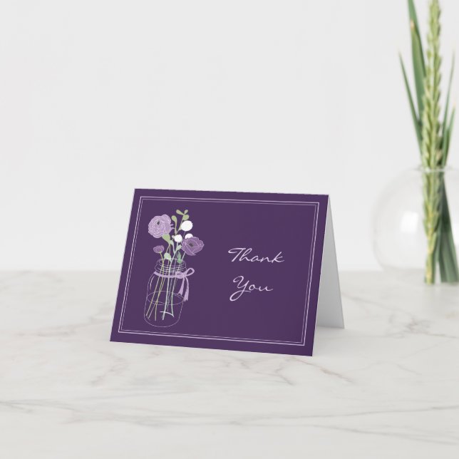 Purple and Lilac Mason Jar Thank You Cards (Front)