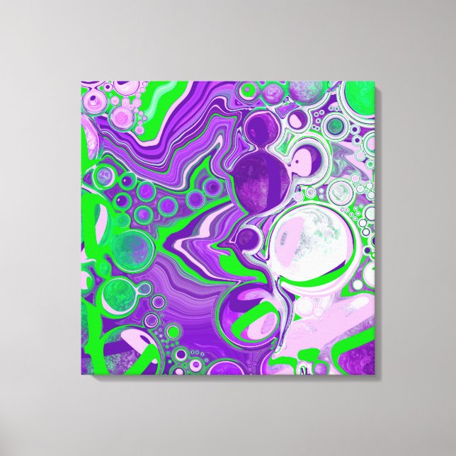 Purple and Lime Green Marble Fluid Art Canvas Print (Front)