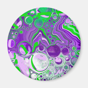 Purple and Lime Green Marble Fluid Art Magnet